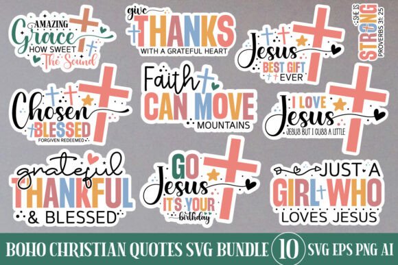 Boho Christian Sticker SVG Bundle for T-Shirt Designs