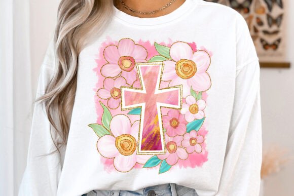 Boho Floral Christian Cross PNG for T-Shirt Designs