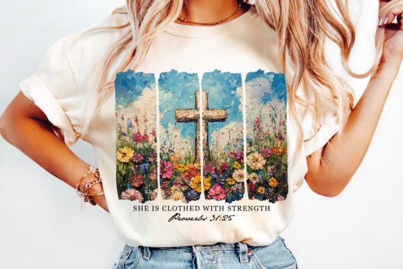 Clothed with Strength Christian PNG for T-Shirt Designs