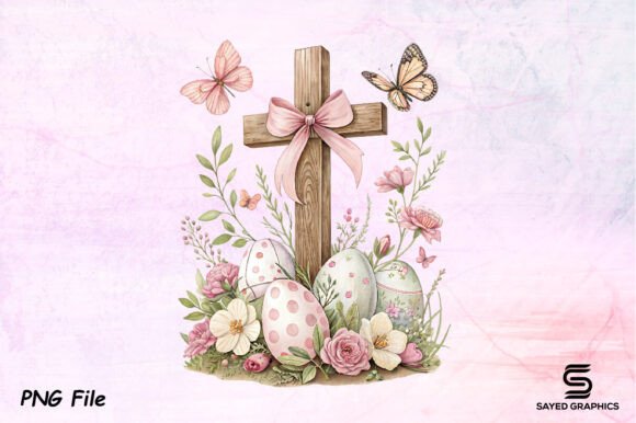 Easter Eggs Cross Christian Vintage PNG T-Shirt Designs