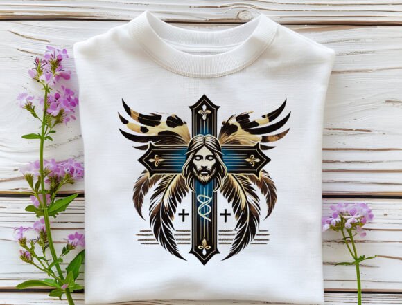 Jesus on Cross PNG: Winged Cross T-Shirt Designs